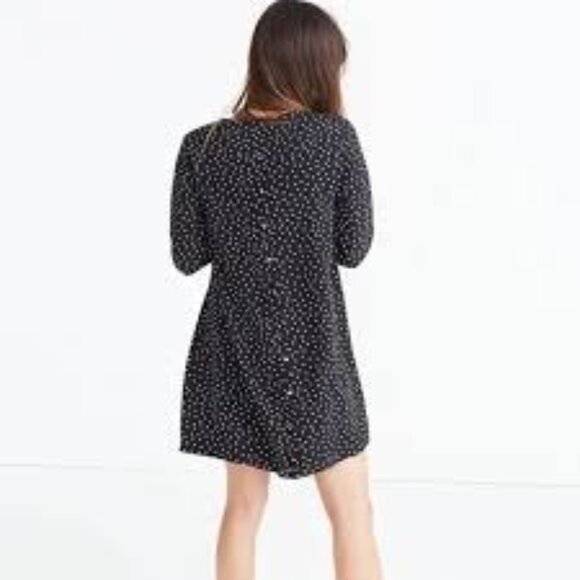 Madewell Black Star Scatter Silk V-Neck Button-Back Long Sleeve Dress Size Large - Picture 16 of 16